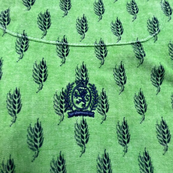 Tommy Hilfiger Green AOP Wheat Men's Medium Button-Up Shirt Long Sleeve Cotton - Picture 9 of 11